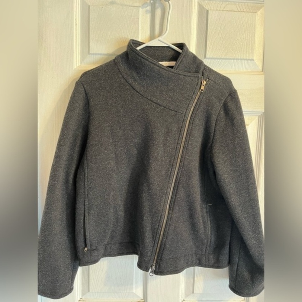 Eileen Fisher Asymmetric Zipper Jacket Wool‎ Blend Grey Womens Small Preppy